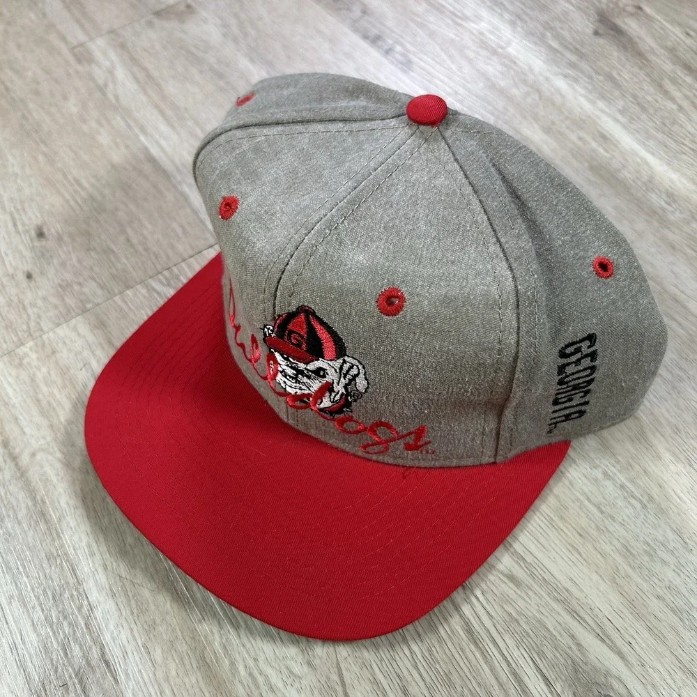 VTG Georgia Bulldogs Script Snapback Hat College The Game Beige Red Cap